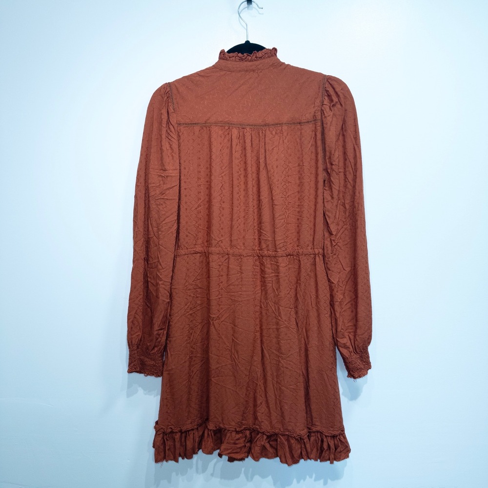 Faherty Rust Orange Diamond Textured Ruffle Isha Mini Dress Small - Picture 8 of 9